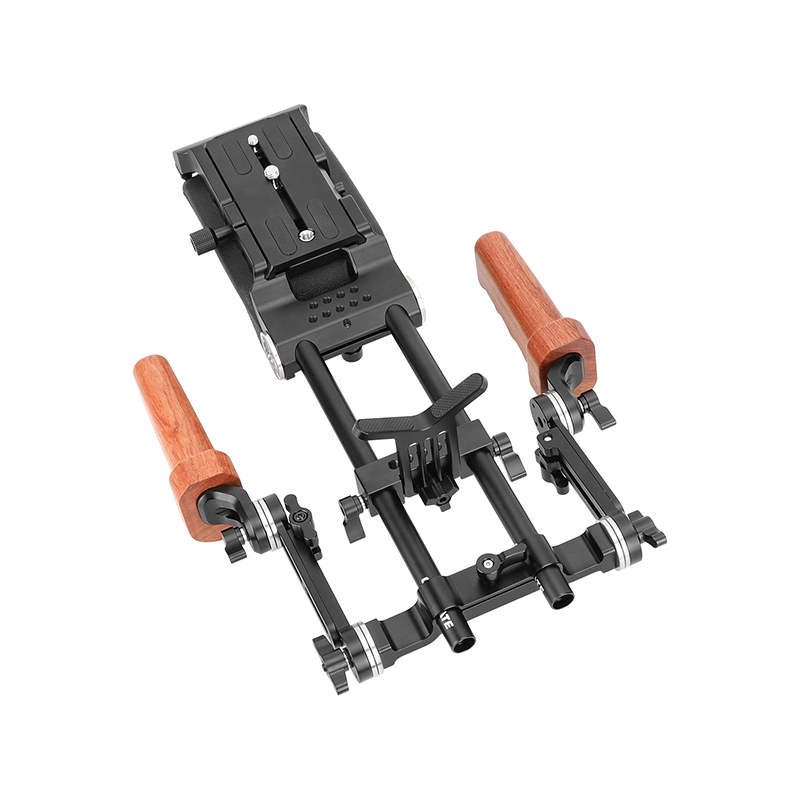 CAMVATE Shoulder Mount 15mm Railblock Rig with ARRI Camera Plate and Wooden Handgrip