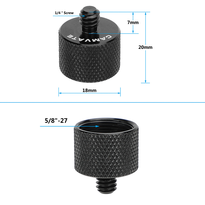 CAMVATE 5/8"-27 Female to 1/4"-20 Male and 3/8"-16 Male Mic Stand Thread Adapters Pack
