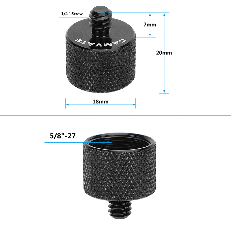 CAMVATE 5/8"-27 Female to 1/4"-20 Male Mic Stand Thread Adapter (2-Pack)