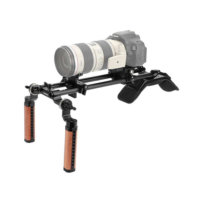 CAMVATE Pro Shoulder Mount Support Rig With Manfrotto QR Baseplate & Dual Rosette Handgrip & Lens Support For DV Camcorder