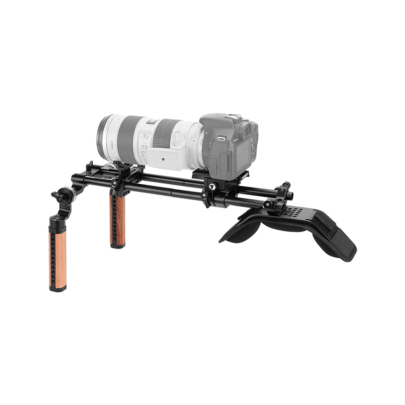 CAMVATE Pro Shoulder Mount Support Rig With Manfrotto QR Baseplate & Dual Rosette Handgrip & Lens Support For DV Camcorder