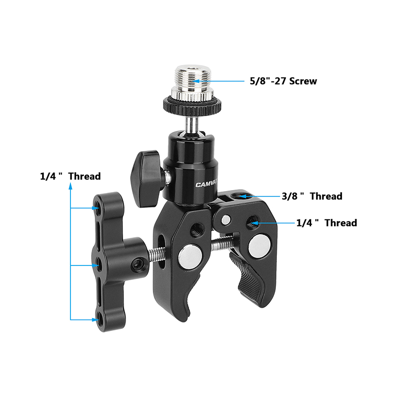 CAMVATE Super Clamp with 5/8"-27 Screw Ball Head Mount (Black T-handle)