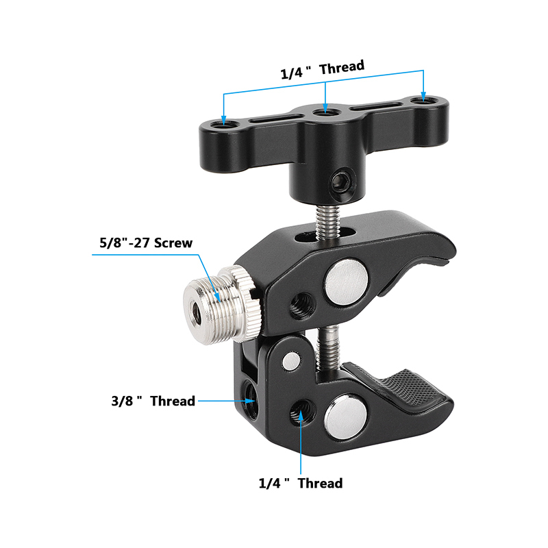 CAMVATE Super Clamp Crab Pliers Clip with 1/4" to 5/8" Convertion Screw (Black T-handle)