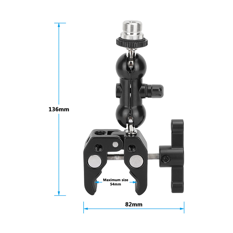 CAMVATE Crab Clamp with 5/8"-27 Screw Double Ball Head Mount (Black T-handle)