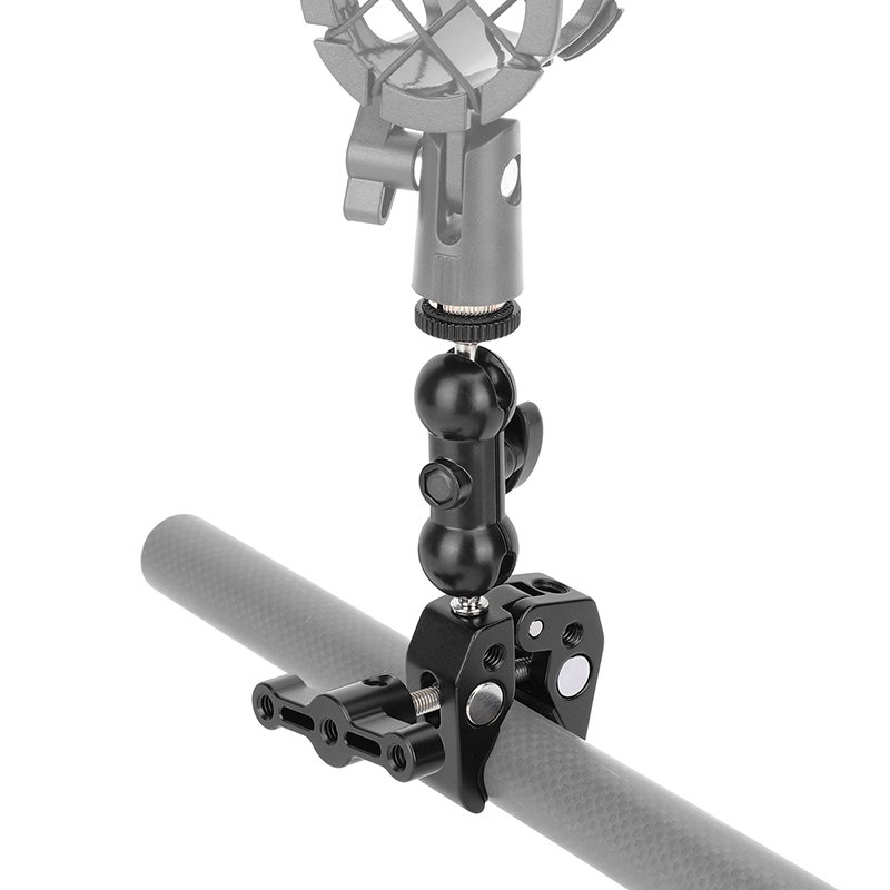CAMVATE Crab Clamp with 5/8"-27 Screw Double Ball Head Mount (Black T-handle)