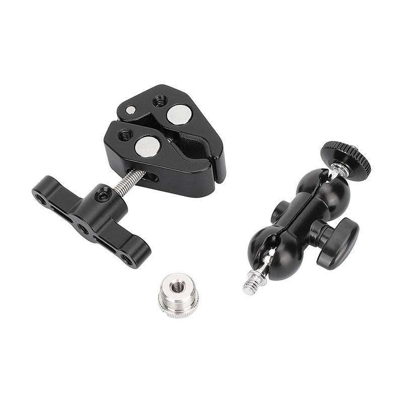 CAMVATE Crab Clamp with 5/8"-27 Screw Double Ball Head Mount (Black T-handle)