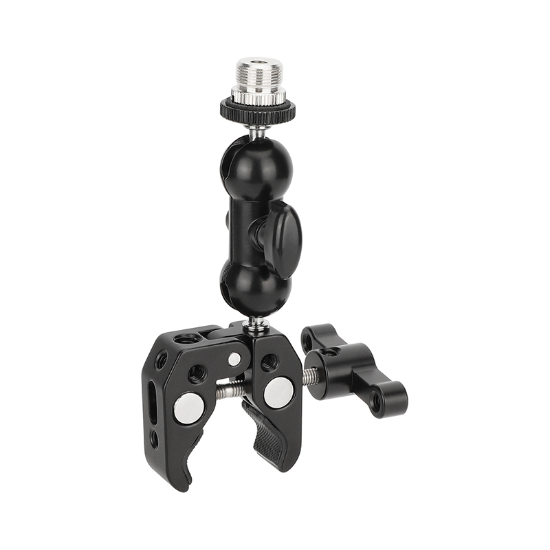 CAMVATE Crab Clamp with 5/8"-27 Screw Double Ball Head Mount (Black T-handle)