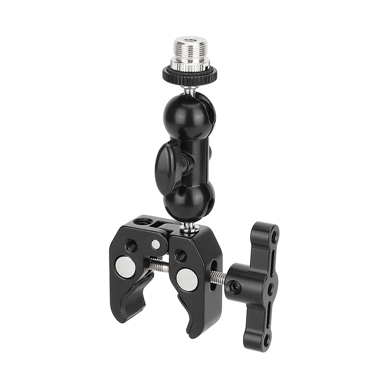 CAMVATE Crab Clamp with 5/8"-27 Screw Double Ball Head Mount (Black T-handle)