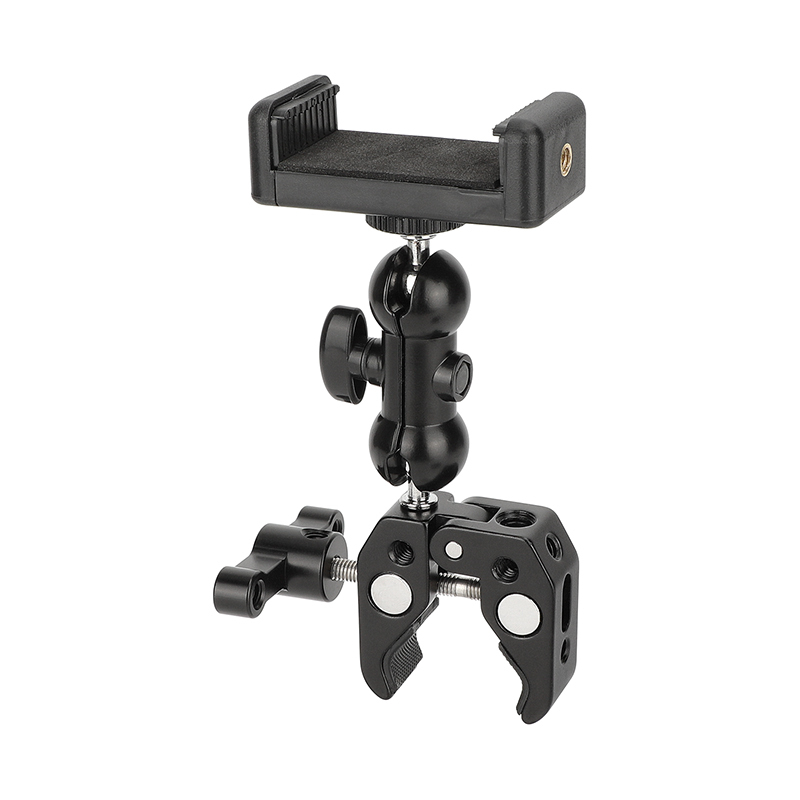 CAMVATE Crab Clamp Bracket with Ball Head Mount Cell Phone Clip (Black T-handle)