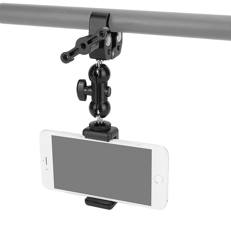 CAMVATE Crab Clamp Bracket with Ball Head Mount Cell Phone Clip (Black T-handle)