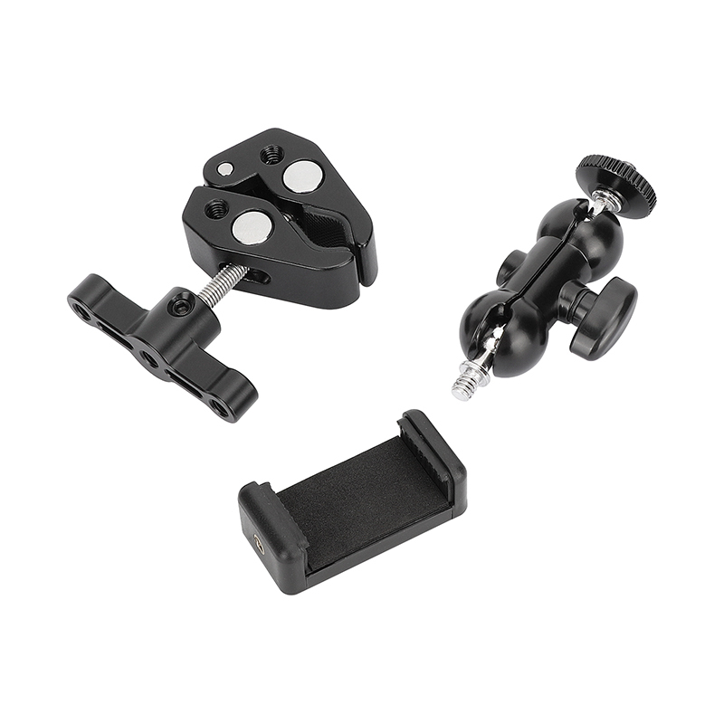 CAMVATE Crab Clamp Bracket with Ball Head Mount Cell Phone Clip (Black T-handle)