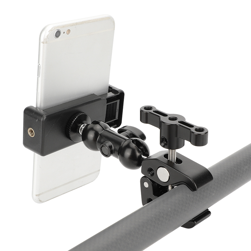 CAMVATE Crab Clamp Bracket with Ball Head Mount Cell Phone Clip (Black T-handle)