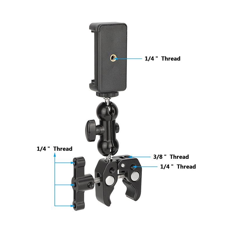 CAMVATE Crab Clamp Bracket with Ball Head Mount Cell Phone Clip (Black T-handle)