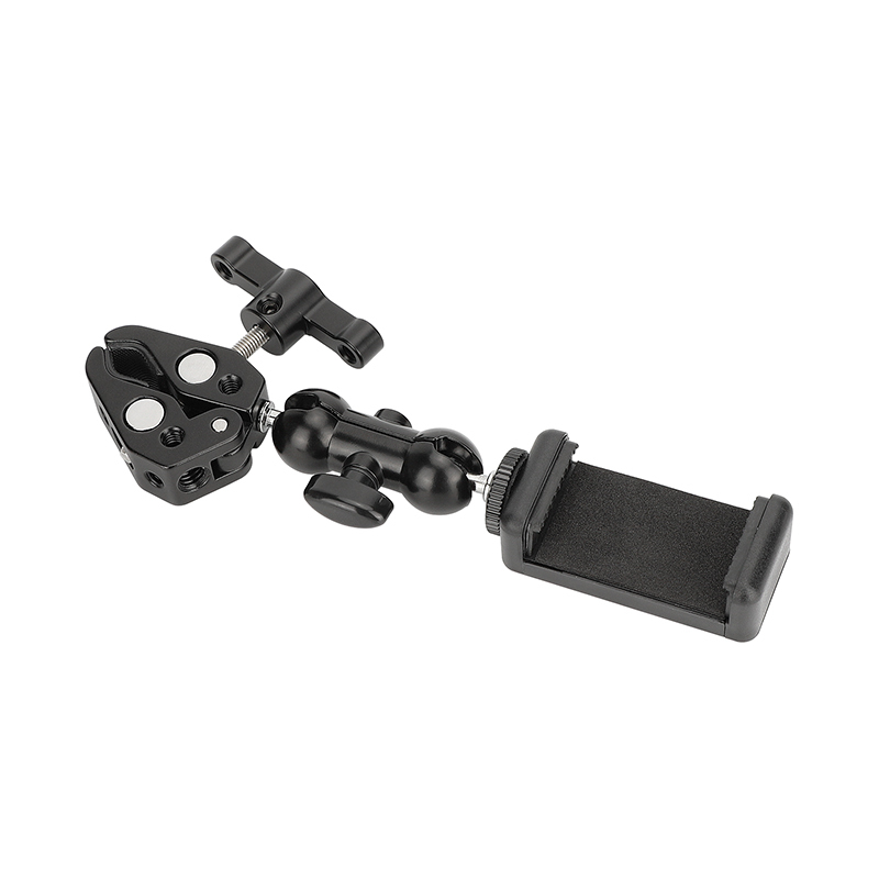 CAMVATE Crab Clamp Bracket with Ball Head Mount Cell Phone Clip (Black T-handle)