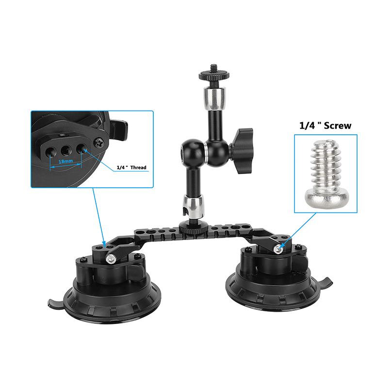 CAMVATE Dual Suction Cup Camera Mount with Articulating Arm