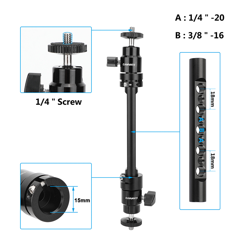 CAMVATE Extension Arm with Dual Ball Head Mounts (9.2")