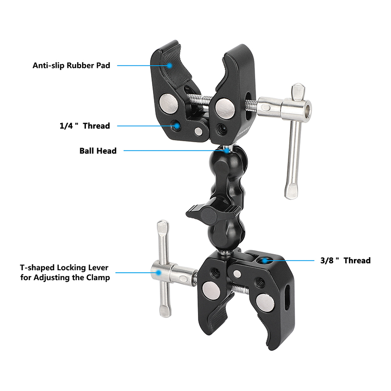 CAMVATE  Two Super Clamps with Double Ball Head Mount