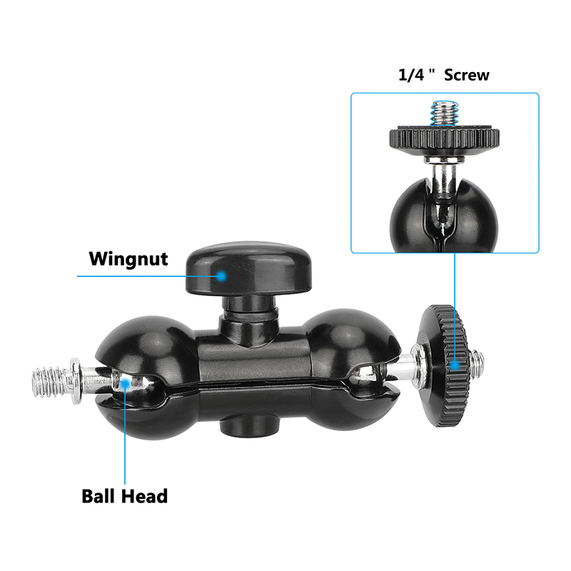 CAMVATE Mini Ball Head Extension Arm with 1/4"-20 Mounting Stud (Black Lever)