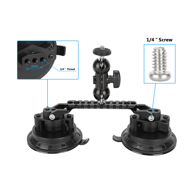 CAMVATE Dual Suction Cup Camera Mount with Swivel Ball Heads
