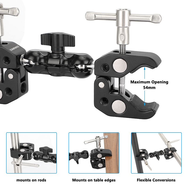 CAMVATE  Two Super Clamps with Double Ball Head Mount