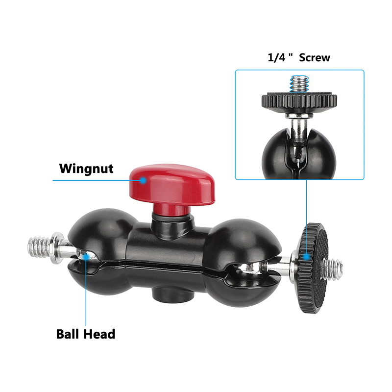 CAMVATE Mini Ball Head Extension Arm with 1/4"-20 Mounting Stud (Red Lever)