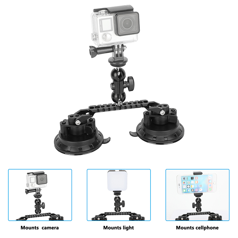 CAMVATE Dual Suction Cup Camera Mount with Swivel Ball Heads