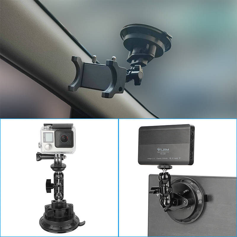 CAMVATE Suction Cup Mount with Mini Ball Head Extension Arm and Smartphone Clip