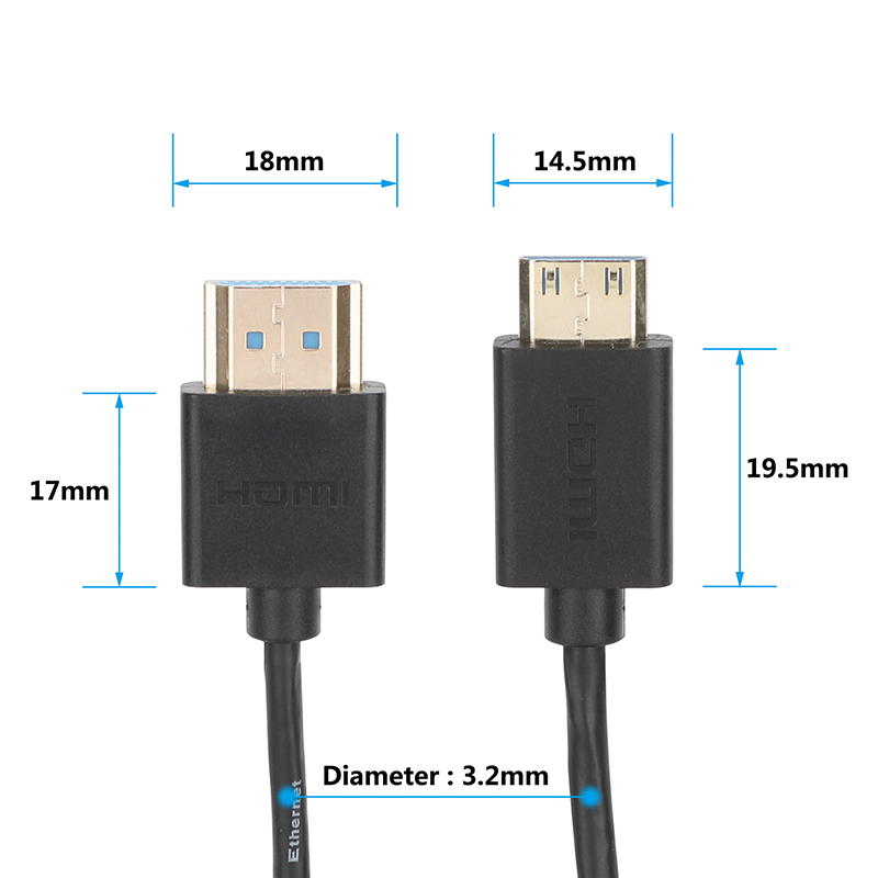 CAMVATE Ultra-Slim 4K High-Speed Mini-HDMI to HDMI Cable with Ethernet (3.3')