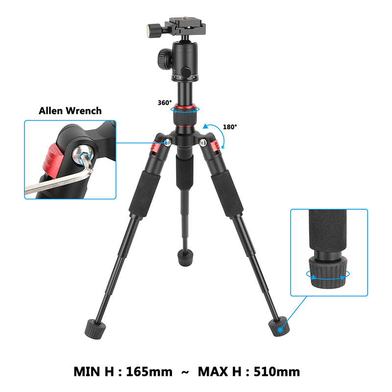 CAMVATE Mini Tabletop Tripod with Ball Head and ARCA-Type Quick Release (Red Leg Angle Lock)