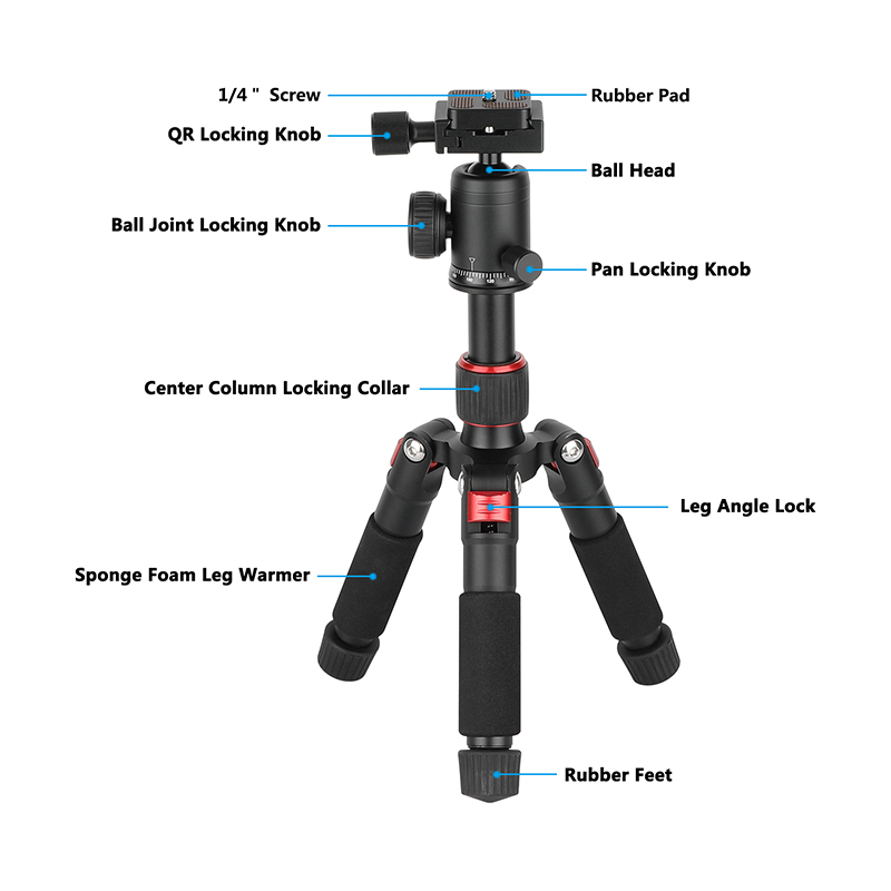 CAMVATE Mini Tabletop Tripod with Ball Head and ARCA-Type Quick Release (Red Leg Angle Lock)