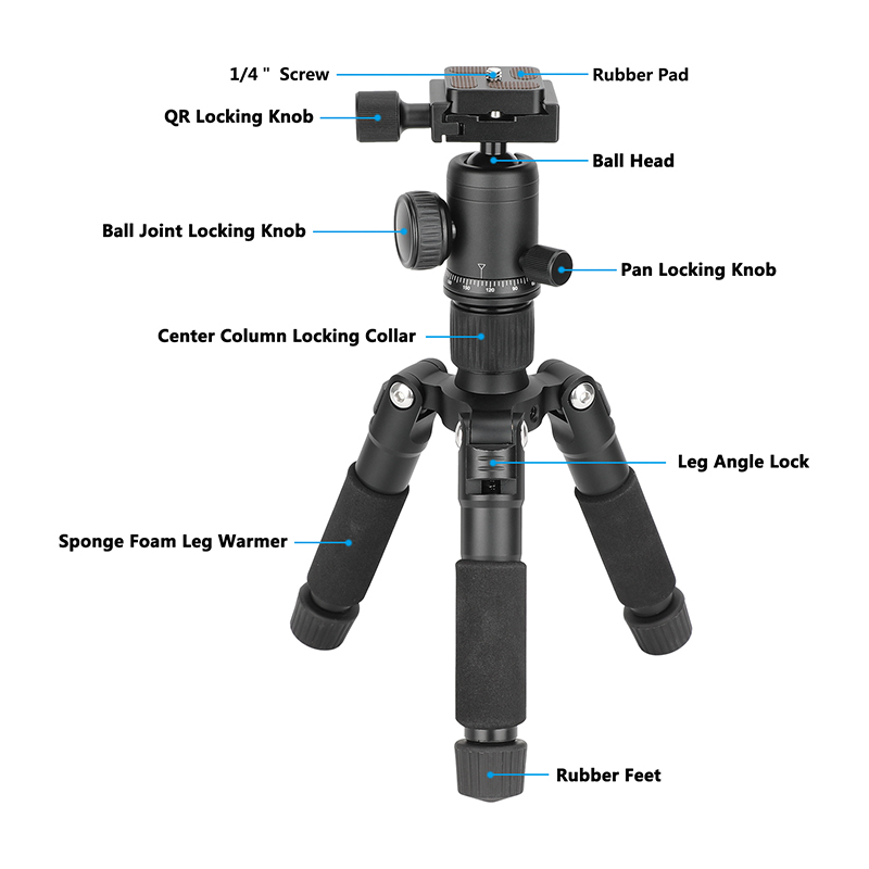 CAMVATE Mini Tabletop Tripod with Ball Head and ARCA-Type Quick Release (Black Leg Angle Lock)