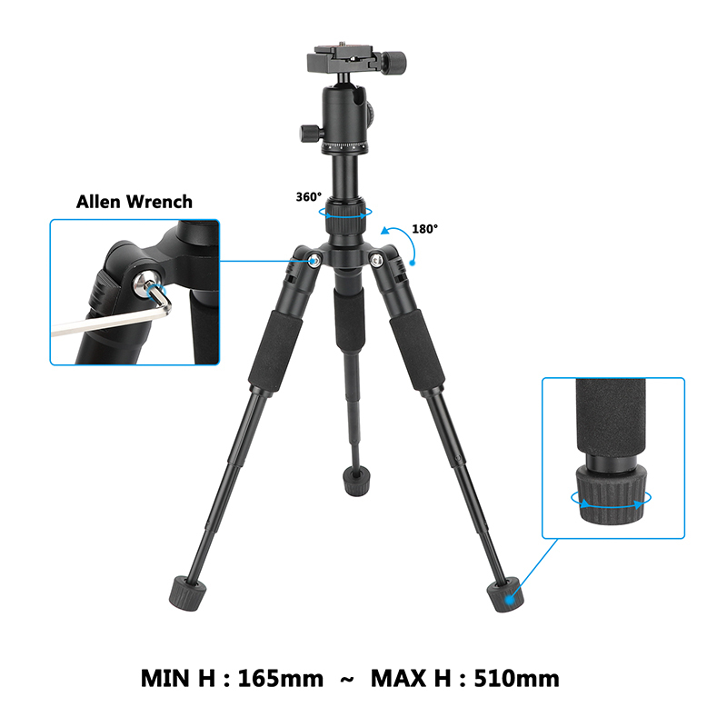 CAMVATE Mini Tabletop Tripod with Ball Head and ARCA-Type Quick Release (Black Leg Angle Lock)