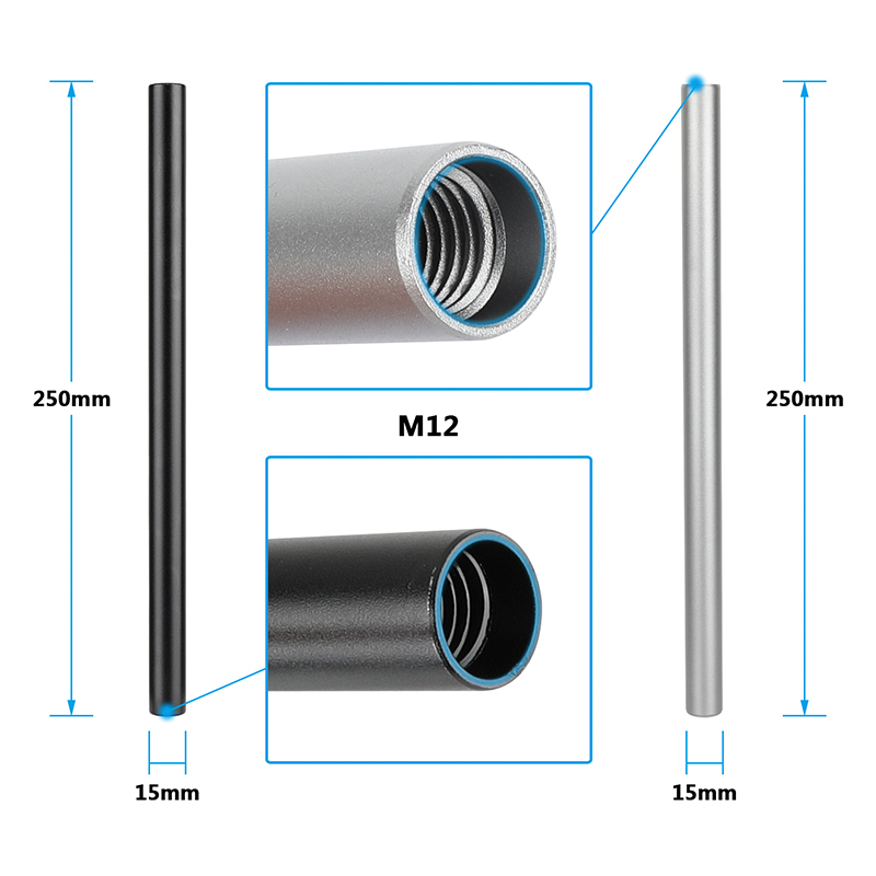 CAMVATE Threaded 15mm Aluminum Rod Set with Connectors