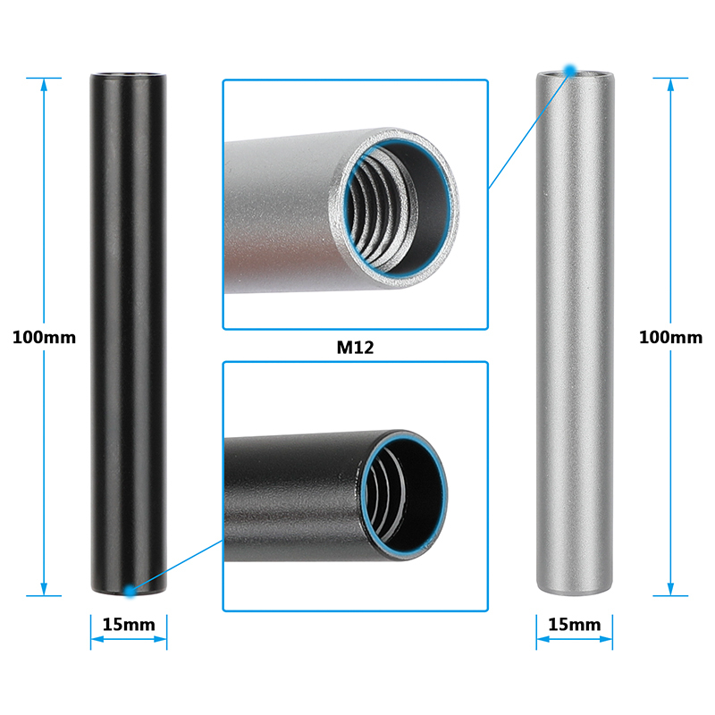 CAMVATE Threaded 15mm Aluminum Rod Set with Connectors