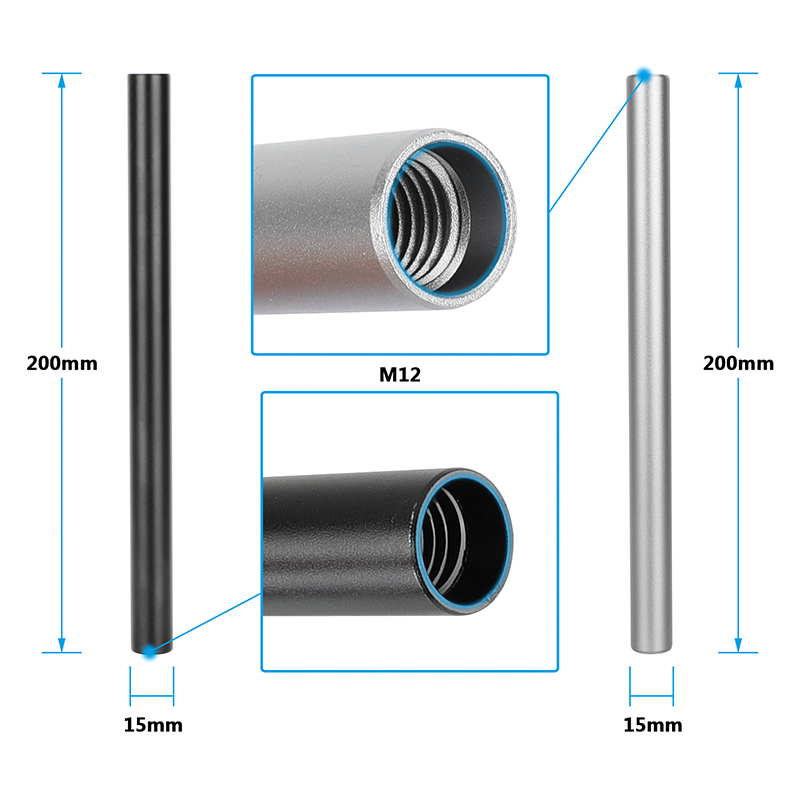 CAMVATE Threaded 15mm Aluminum Rod Set with Connectors
