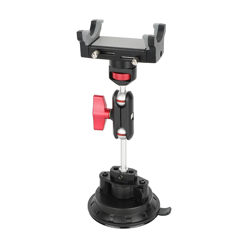 CAMVATE Suction Cup Mount with Mini Magic Arm and Smartphone Clamp (Red Locking Knob)