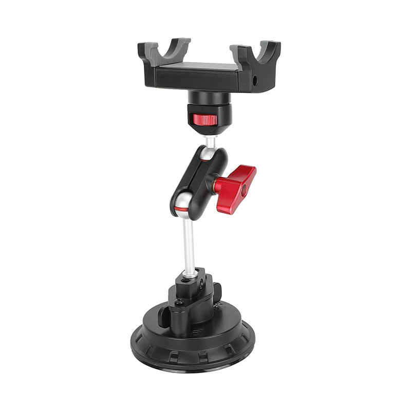 CAMVATE Suction Cup Mount with Mini Magic Arm and Smartphone Clamp (Red Locking Knob)