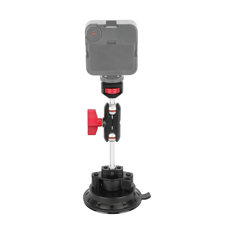 CAMVATE Suction Cup Mount with Mini Magic Arm and Smartphone Clamp (Red Locking Knob)