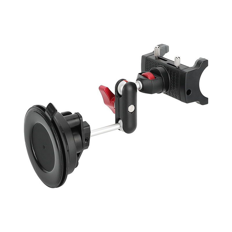 CAMVATE Suction Cup Mount with Mini Magic Arm and Smartphone Clamp (Red Locking Knob)