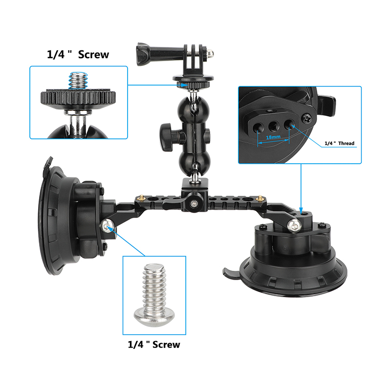 CAMVATE Dual Suction Cup Mount Set for GoPro Camera