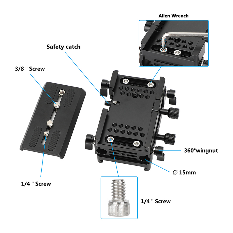 CAMVATE ARRI-Style Bridge Plate with 15mm Rod Clamps
