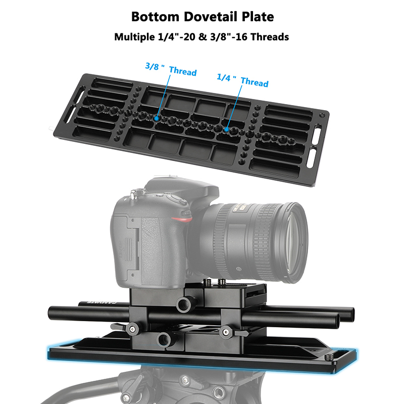 CAMVATE 12" ARRI-Style Dovetail with QR Sliding Plate & 15mm Rods
