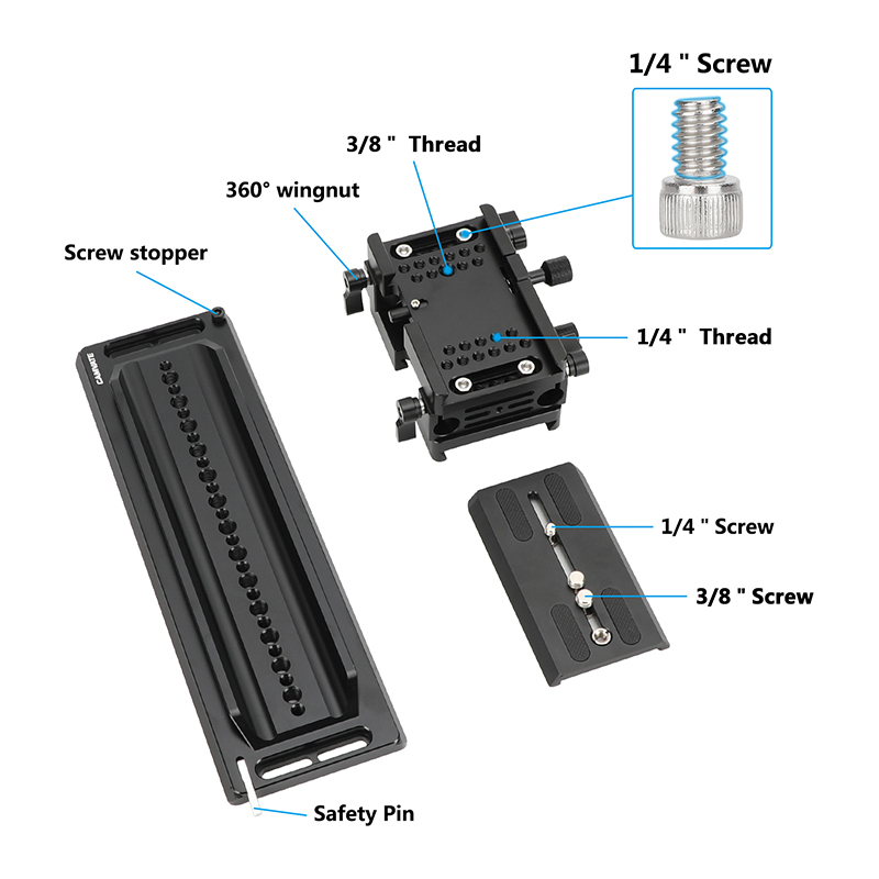CAMVATE 12" ARRI-Style Dovetail with QR Sliding Plate & 15mm Rods
