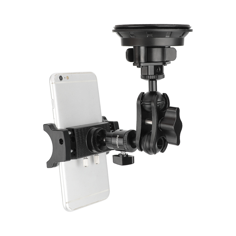 CAMVATE Suction Cup Mount with Mini Magic Arm and Smartphone Clip
