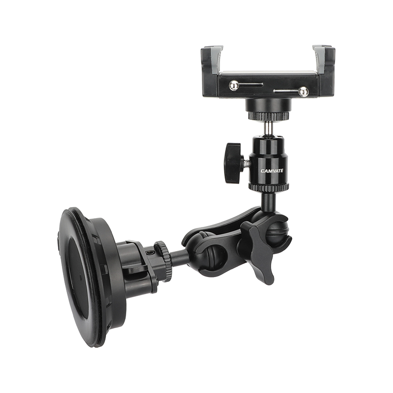 CAMVATE Suction Cup Mount with Mini Magic Arm and Smartphone Clip