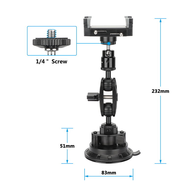 CAMVATE Suction Cup Mount with Mini Magic Arm and Smartphone Clip