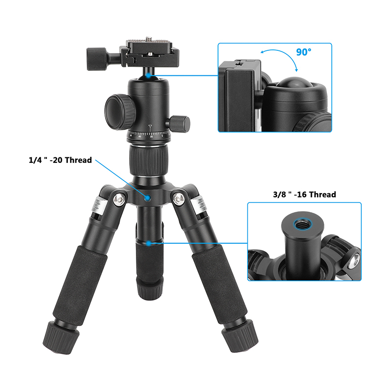 CAMVATE Mini Tabletop Tripod with Ball Head and ARCA-Type Quick Release (Silver Leg Angle Lock)