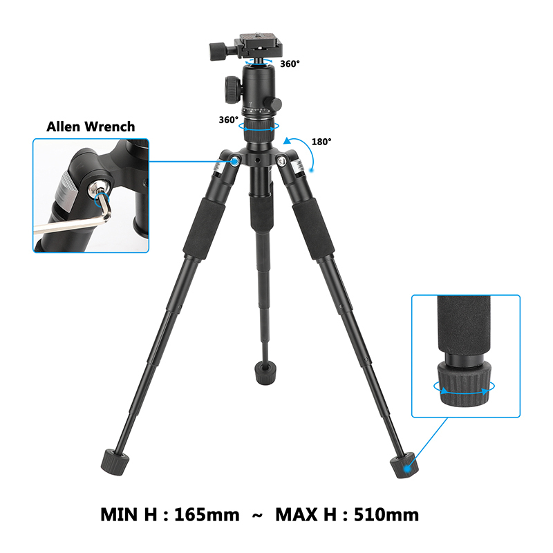 CAMVATE Mini Tabletop Tripod with Ball Head and ARCA-Type Quick Release (Silver Leg Angle Lock)