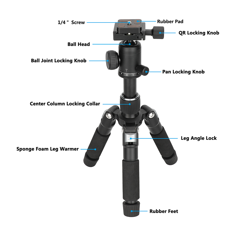 CAMVATE Mini Tabletop Tripod with Ball Head and ARCA-Type Quick Release (Silver Leg Angle Lock)