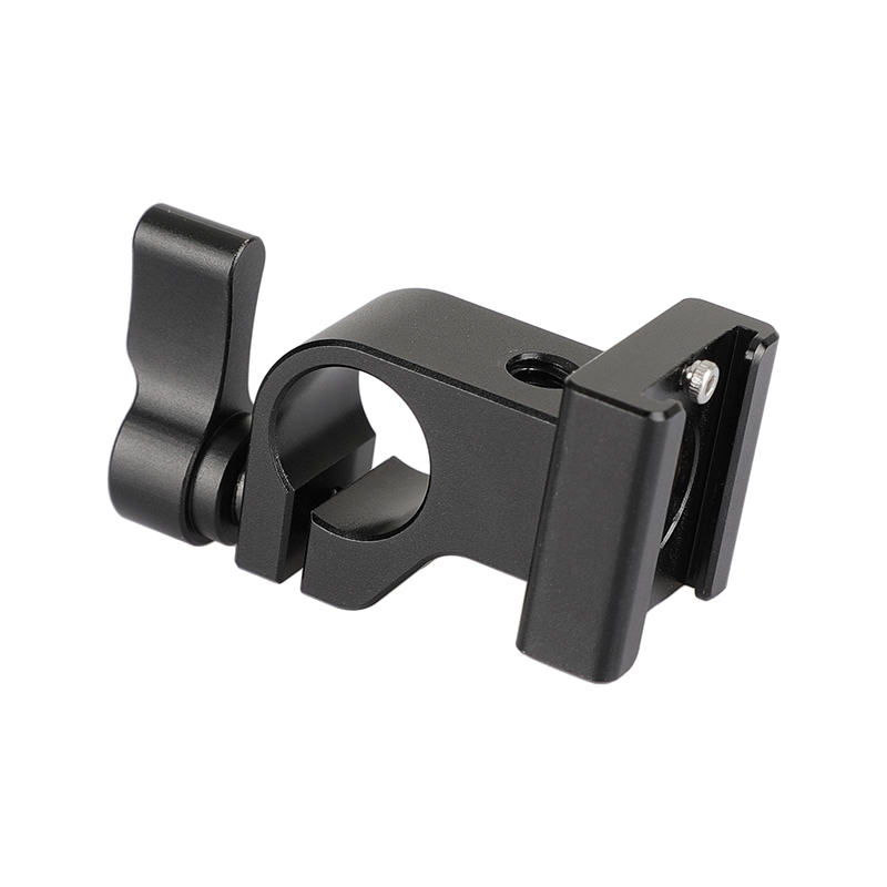 CAMVATE 15mm Side Single Rod Holder (Black Thumb Lever Screw) With Black Cold Shoe Mount Adapter For Rod-based Accessories